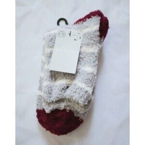 NWT West Loop Gray / White Striped Fuzzy Socks sz 4-10 Womens Warm Cozy Comfort